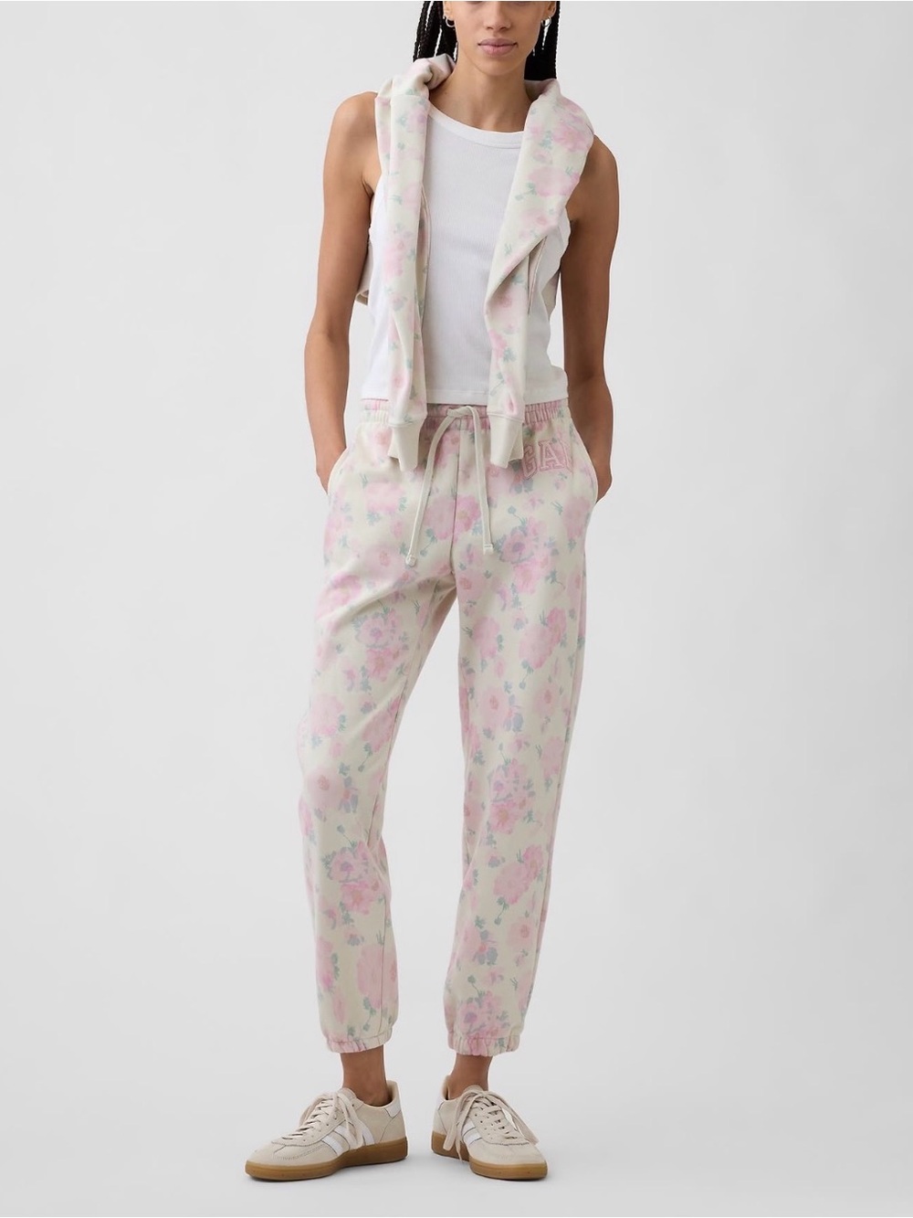 GAP Pink & Light Green Floral Drawstring Jogger Pants